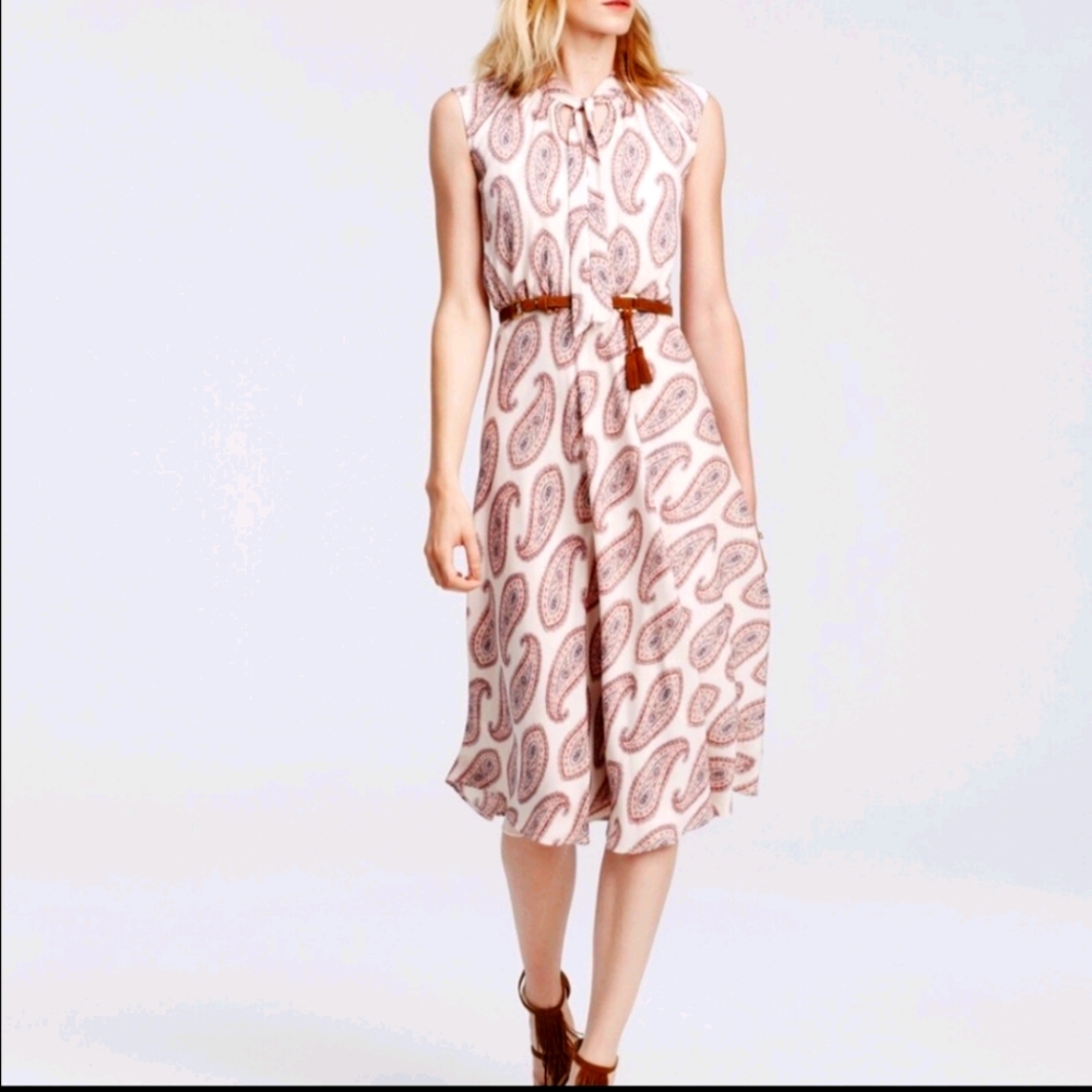 Ann TAYLOR Paisley pink ivory midi sundress sleeveless.size 8. Medium